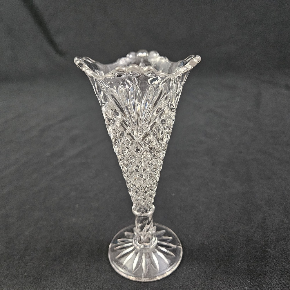 Vintage Glass Bud Flower Vase Pineapple Fan Holbrook Propagator US Glass Co